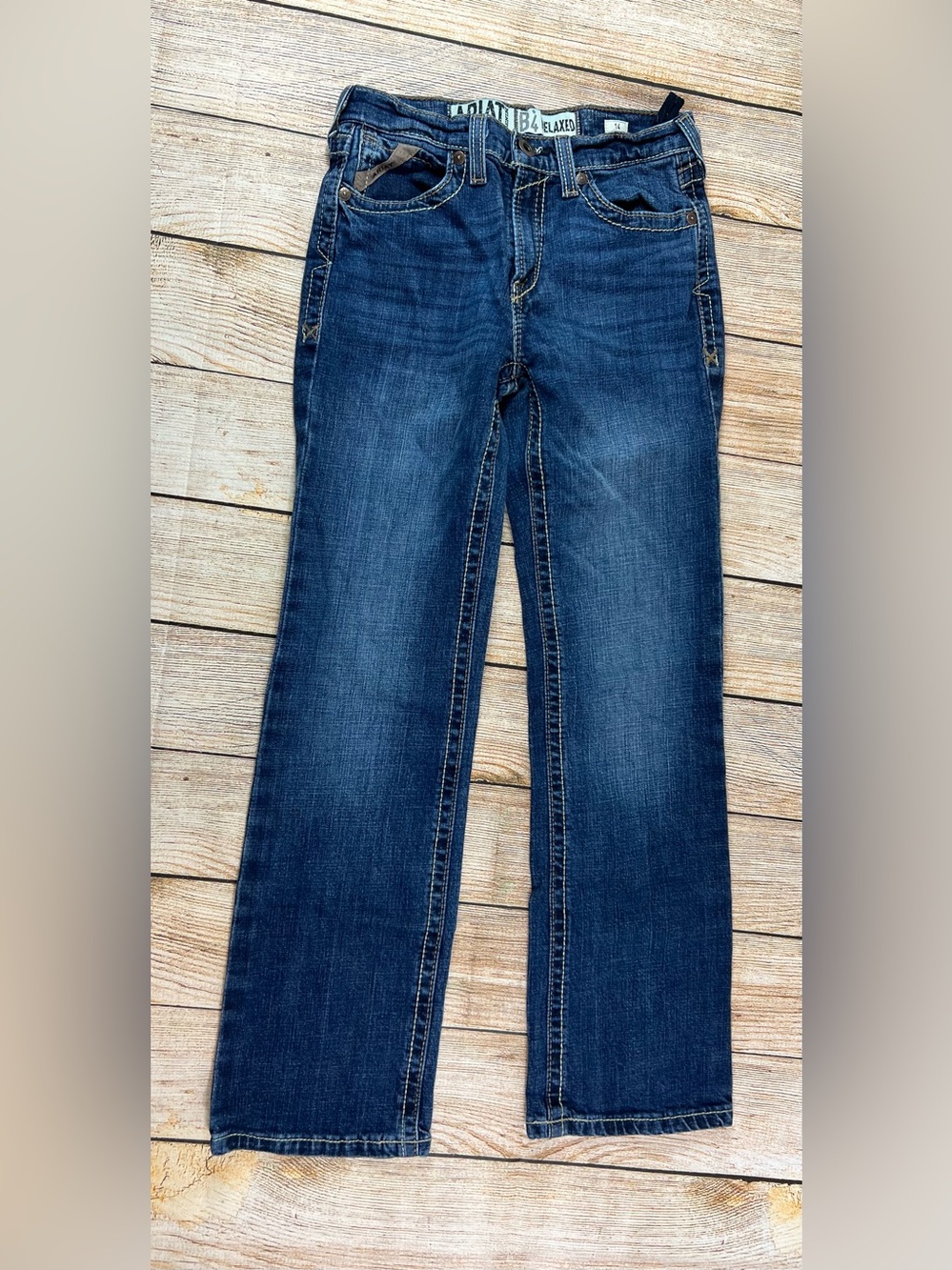 Ariat Western Boys B4 Relaxed Fordham Boot Denim Blue Jeans Size 14